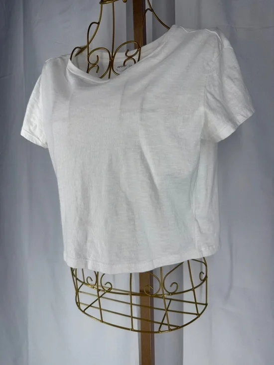 Aerie 100% Cotton Cropped Tee Shirt Top - Small - White - Picture 3 of 10